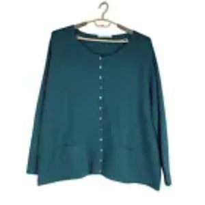 Mansted Cardigan Button Sweater Cotton Lagenlook Pockets Green Womens size XXL